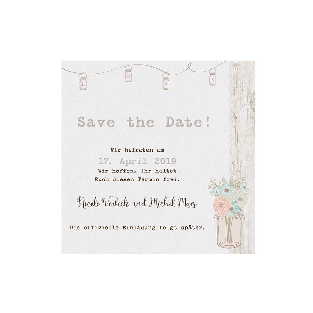 Save the Date Karte im Vintage-Look mit Blumen in pastell