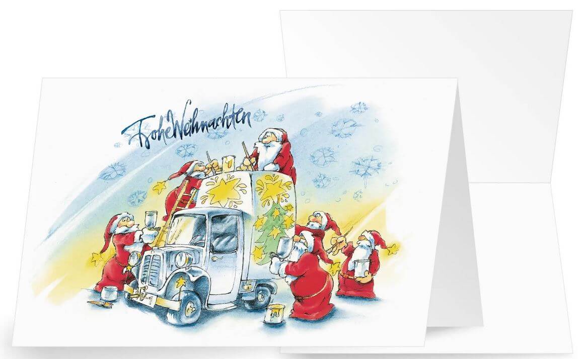 Fröhliche Branchengrusskarte mit Weihnachtsgruß für Autolackierer und Karosserie-Werkstätten