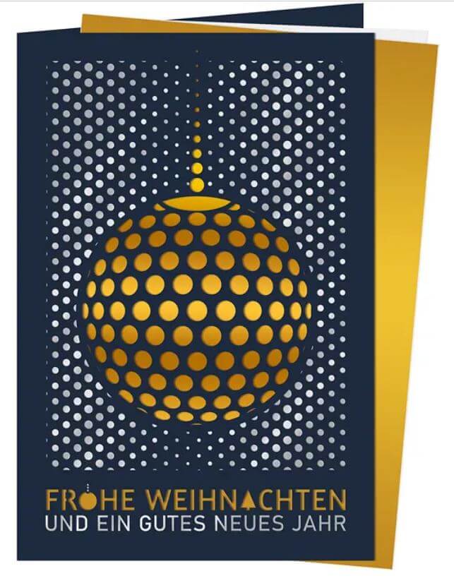 Exclusive Weihnachtkarte in blau mit goldenem Einleger und feiner Laser-Art Stanzung