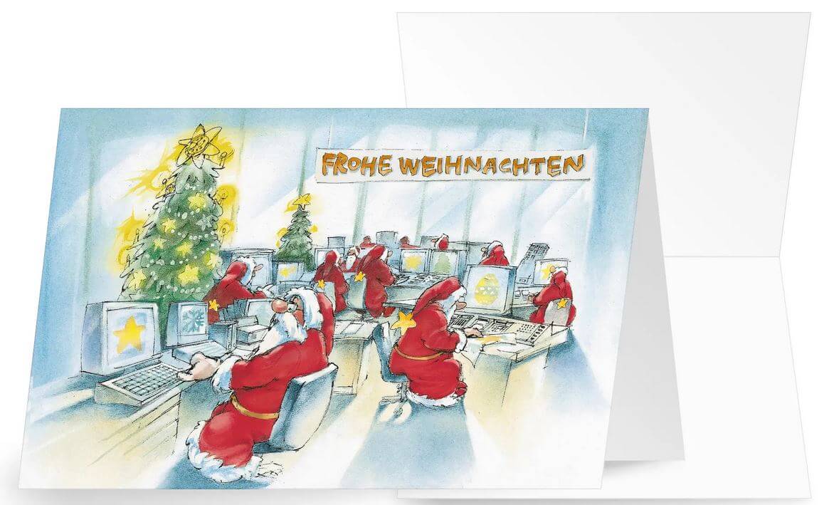 Heitere Branchengrußkarte für Datenverarbeitung und IT-Firmen, EDV mit Weihnachtsgruß