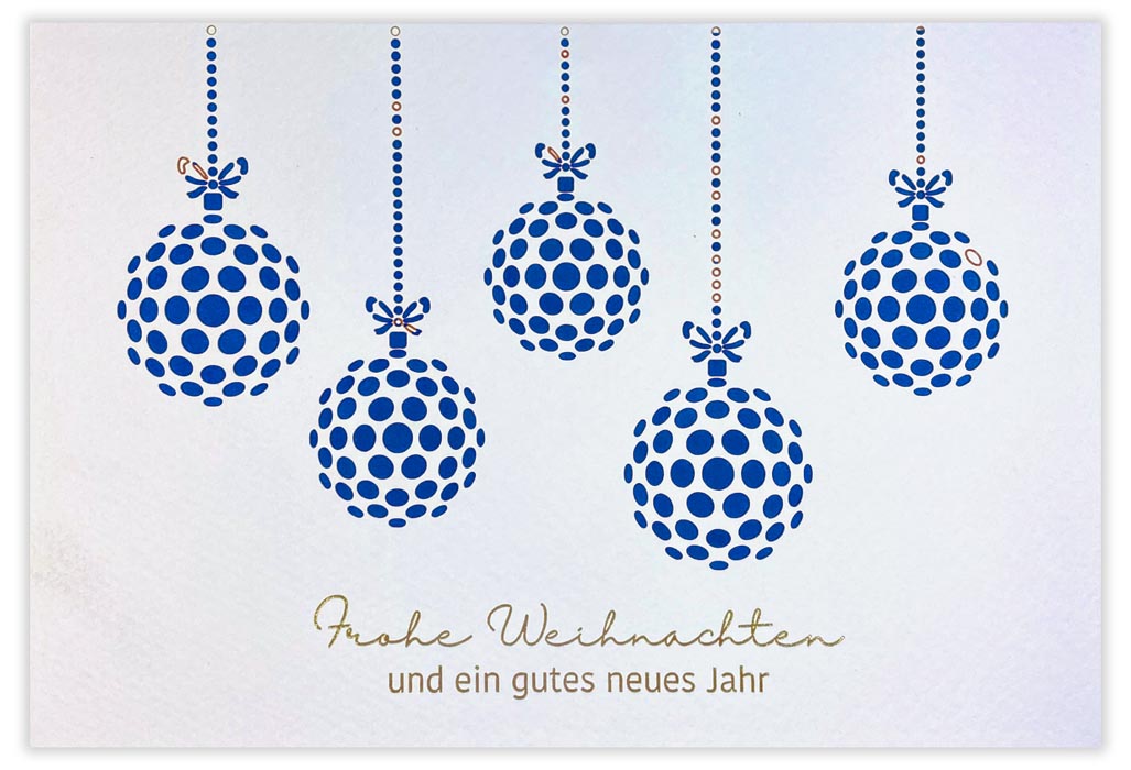 Weiße Weihnachtskarte mit Laserstanzung, Goldfolienprägung und Einlegeblatt in blau