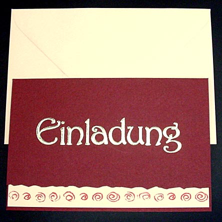 Einladungskarte weinrot beige mit Goldfolien-Reliefprägung