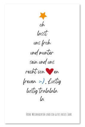 Witzige Weihnachtskarte mit Liedtext "Lasst uns froh und munter sein" und Weihnachtsgruß