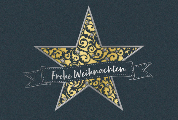 Dunkelgraue Weihnachtskarte mit Metallic-Effekt, Silberfolienprägung und Einleger in gold