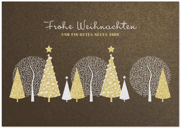 Bronzefarbene Weihnachtskarte mit Metallic-Effekt und Folienprägung in gold und silber