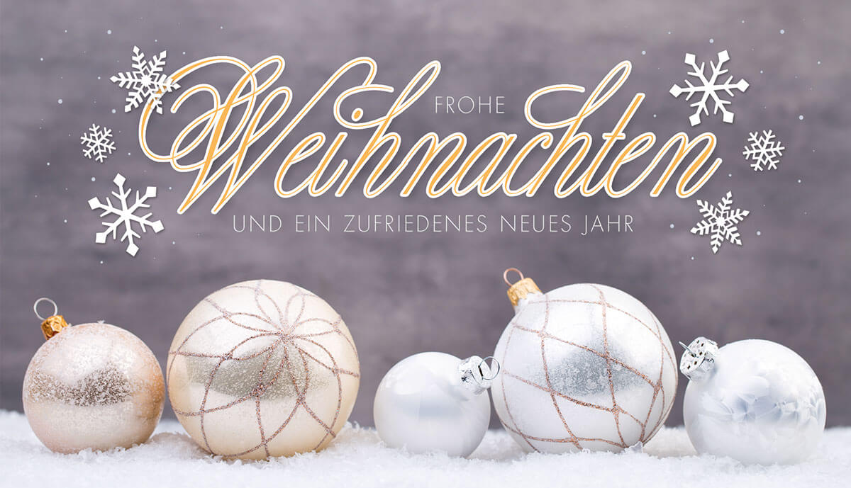 Kleine Weihnachtskarte zum kostengünstigen Preis mit klassischem Weihnachtsmotiv und Gruß