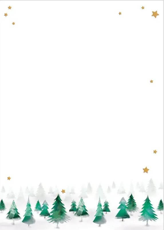 Weihnachtliches Briefpapier mit Sternen und Wald, DIN A4