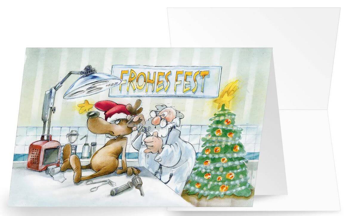 Fröhliche Weihnachtskarte mit "Frohes Fest" für Tierarzt, Tierarztpraxis und Tierkliniken