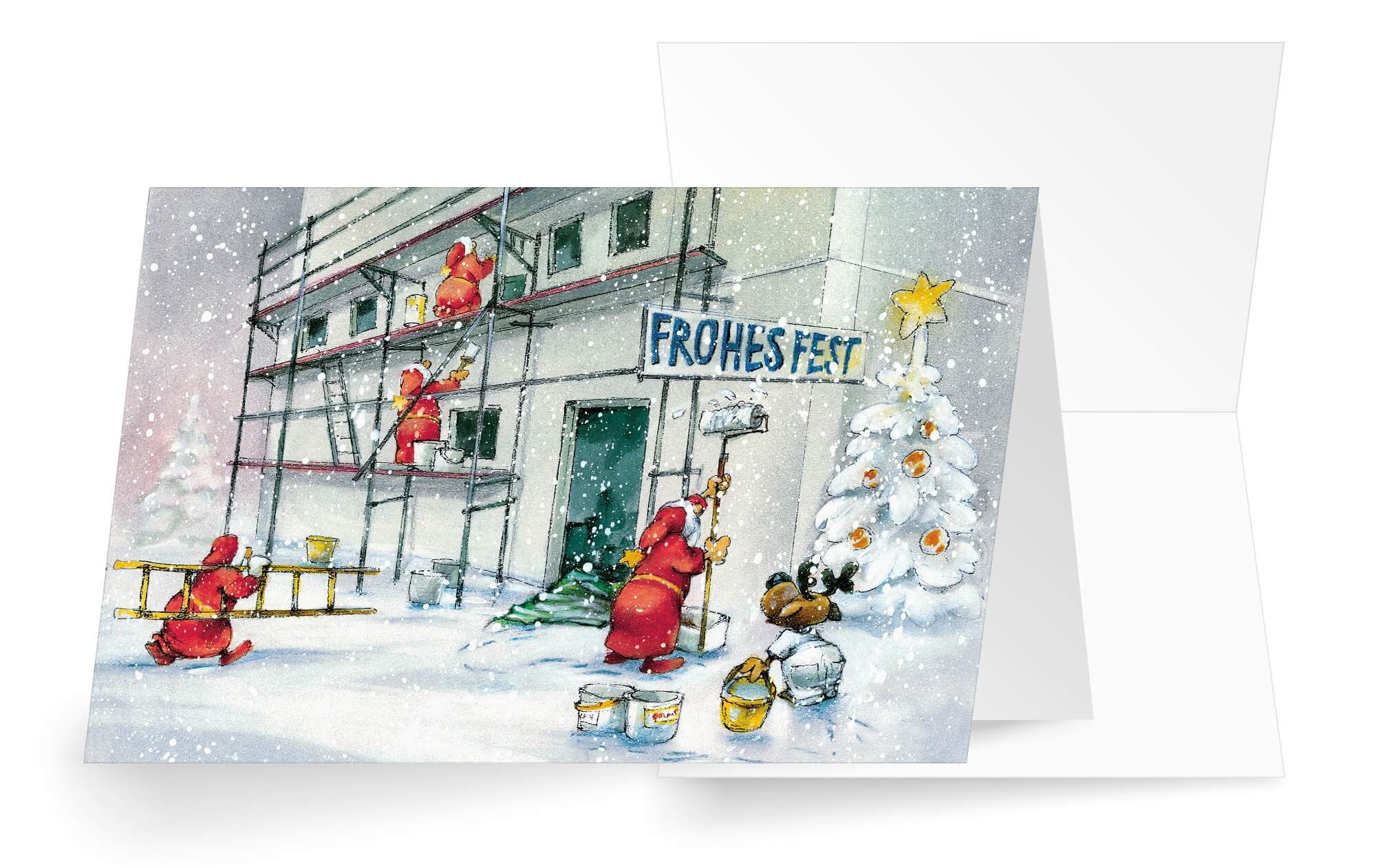 Fröhliche Branchenweihnachtskarte für Maler und Verputzerbetriebe mit "Frohes Fest"