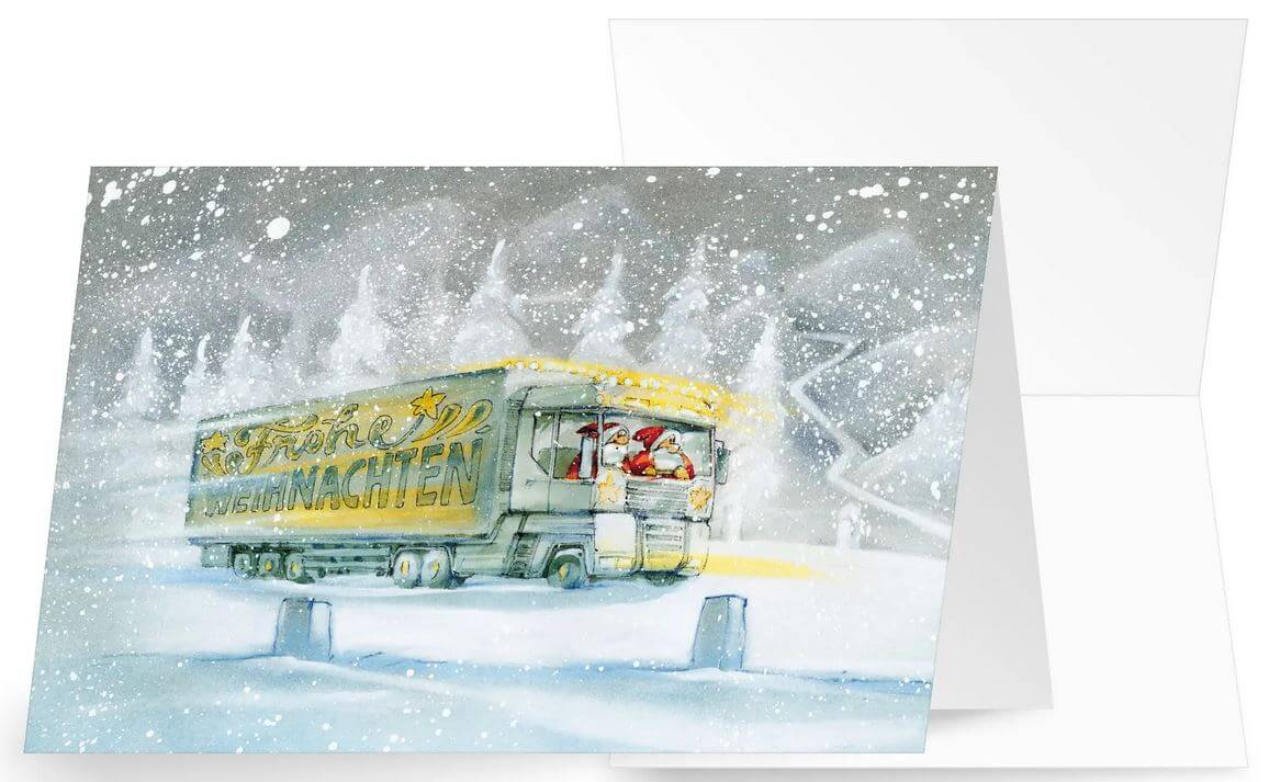 Fröhliche Branchenweihnachtskarte für Transport-Logistik und Spedition mit Weihnachtsgruß