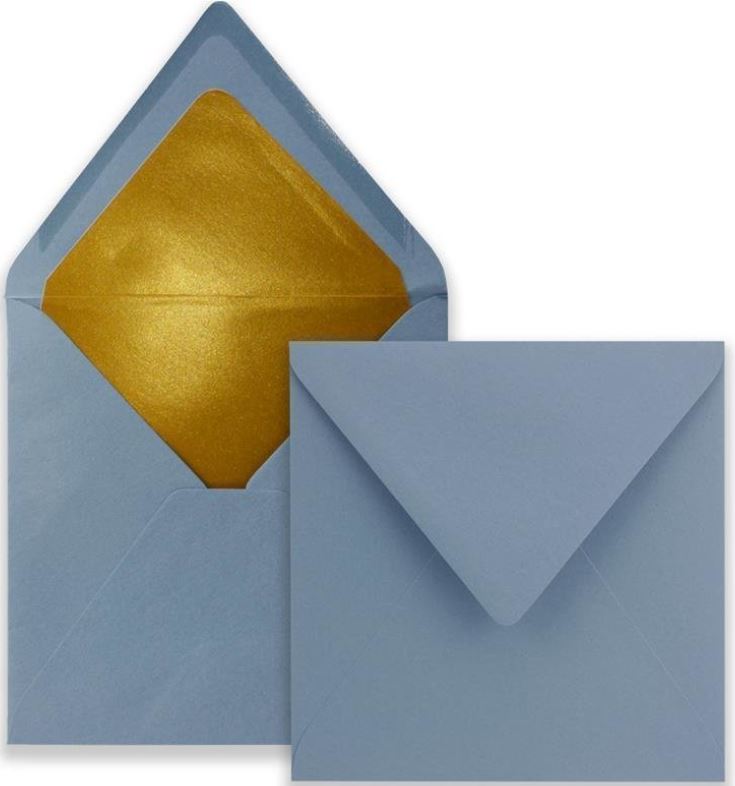 Briefumschlag graublau 15,5 x 15,5cm nassklebend mit Innenfutter in gold-metallic aus der Serie FarbenFroh.