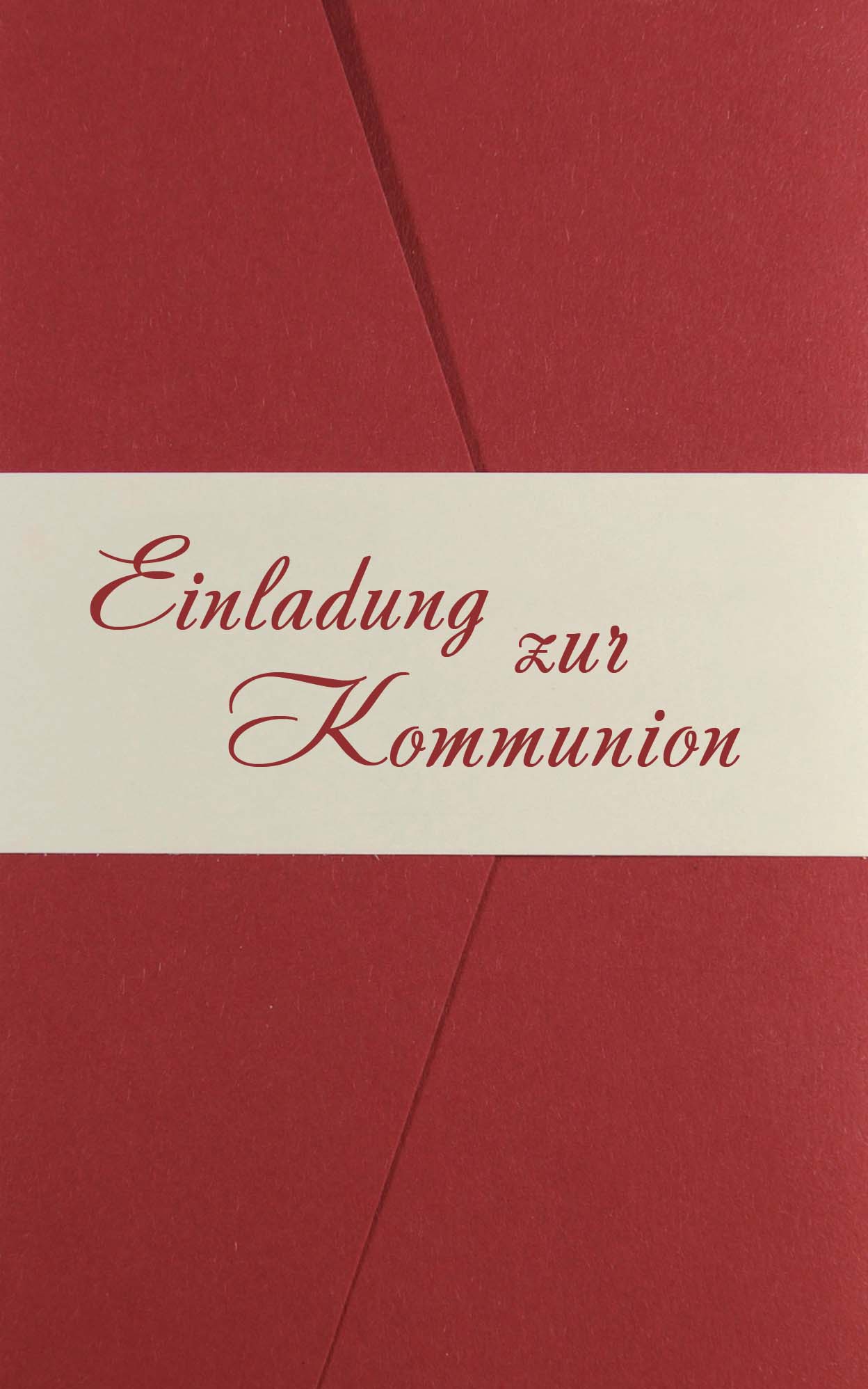 ket-Brief Kommunion Einladungskarte bordeauxrotem und cremeweißem Designkarton.