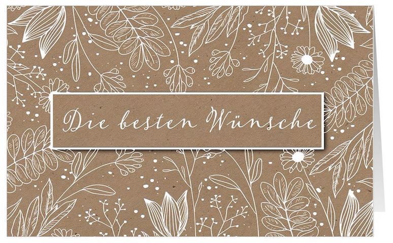 Vielseitig verwendbare Glückwunschkarte mit weißer Folienprägung von Blumen und "Die besten Wünsche"