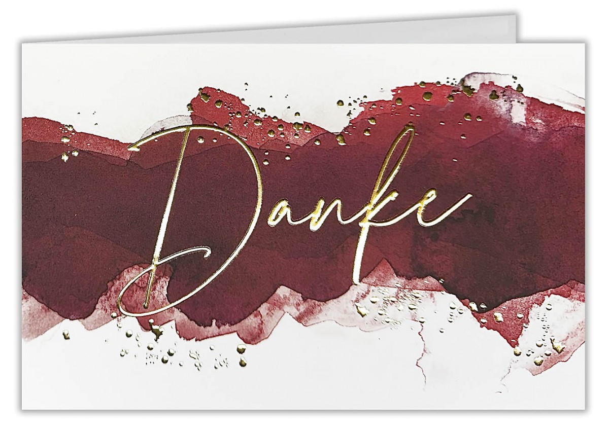 Danksagungskarte nach Geburtstag mit dunkelrotem Aquarellprint und Goldprägung "Danke"