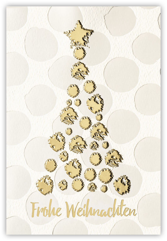 Weihnachtskarte creme mit Relief- und Goldfolienprägung - Frohe Weihnachten mit Weihnachtsbaum