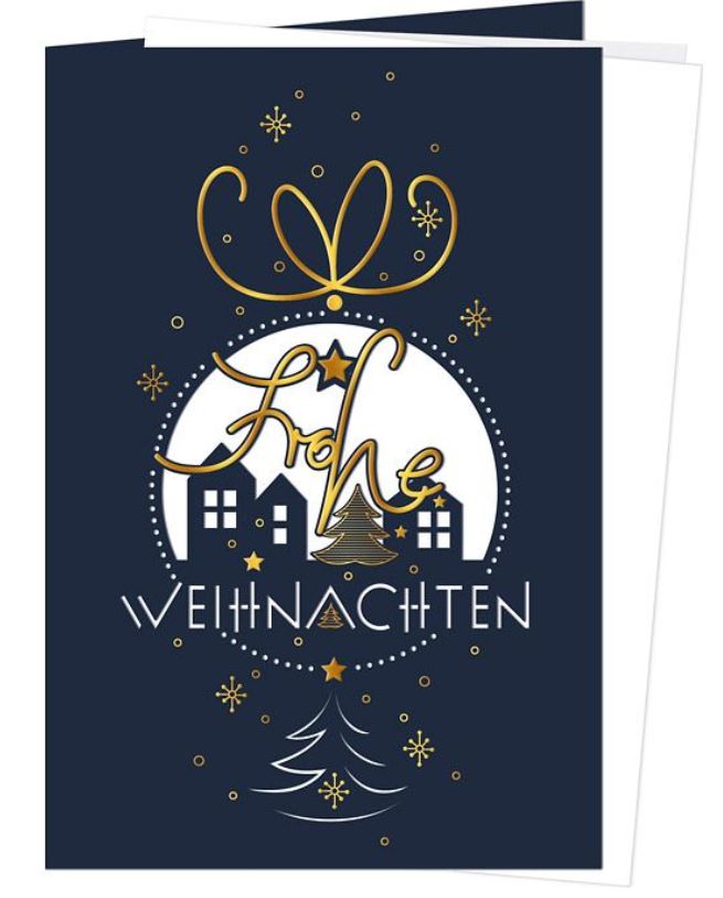 Edle Weihnachtskarte mit filigraner Laserstanzung und Goldfolienprägung, Einleger weiß