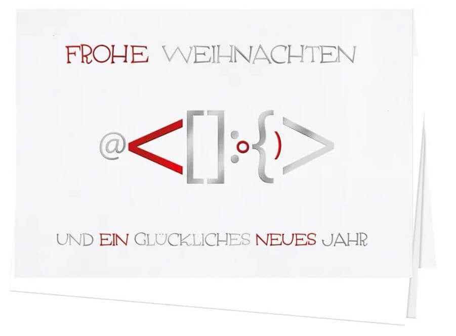 Moderne Weihnachtskarte mit Weihnachtsmann aus verschiedenen Schriftzeichen und Gruß