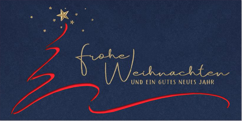 Moderne Weihnachtskarte in blau mit Laserstanzung und Einlegeblatt in rot