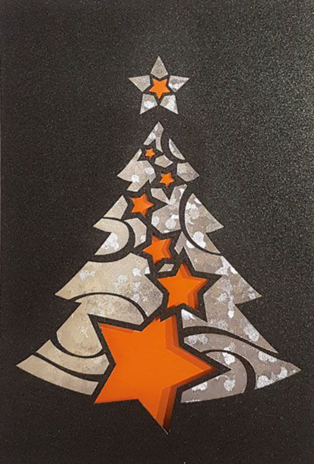 Spendenkarte mit Weihnachtsbaum und Sternen - Einleger orange