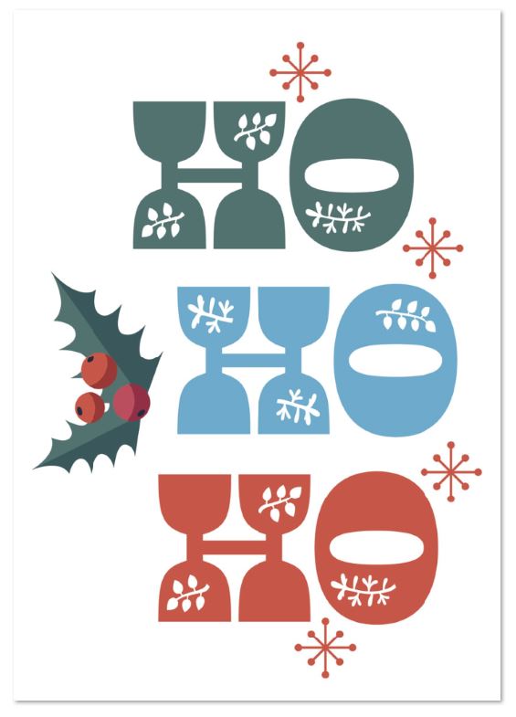Weihnachts-Spendenkarte im Retro-Stil mit HO HO HO