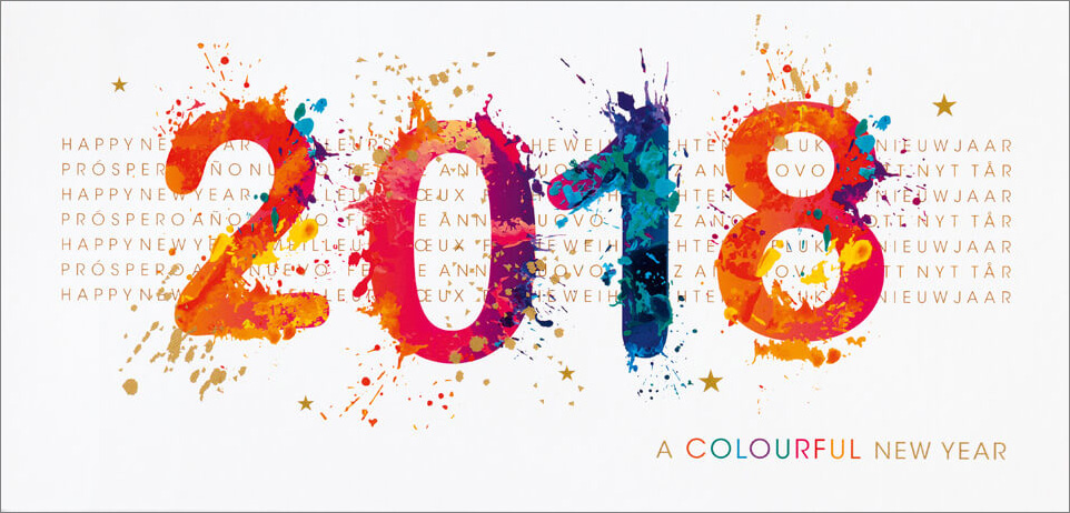 Festtagskarte mit Spendenzweck: Deutsche Krebshilfe - A Colourful New Year 2018