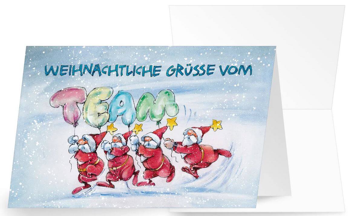 Fröhliche und bunte Spenden-Weihnachtskarte mit Teamgruß zugunsten Ärzte ohne Grenzen