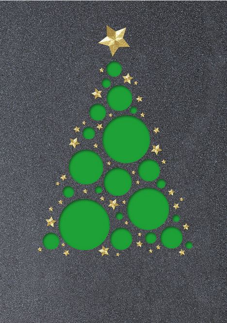 Laser-Weihnachtskarte in grau mit grünem Einlegeblatt und Foliendruck gold