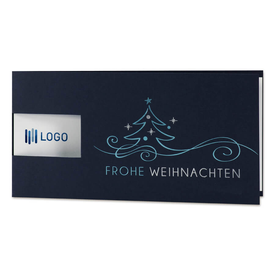 Firmen-Weihnachtskarte als Logokarte im DIN lang Format mit Tannenbaum und Weihnachtsgruß