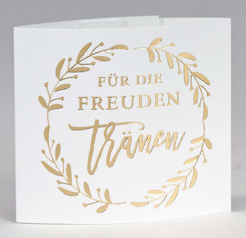 Taschentuch-Banderole für die Freudentränen in creme mit Folienprägung gold