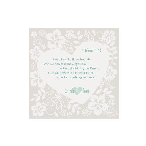 Dankkarte / Save-the-Date-Karte perlmutt metallic creme Herzen und Blumen