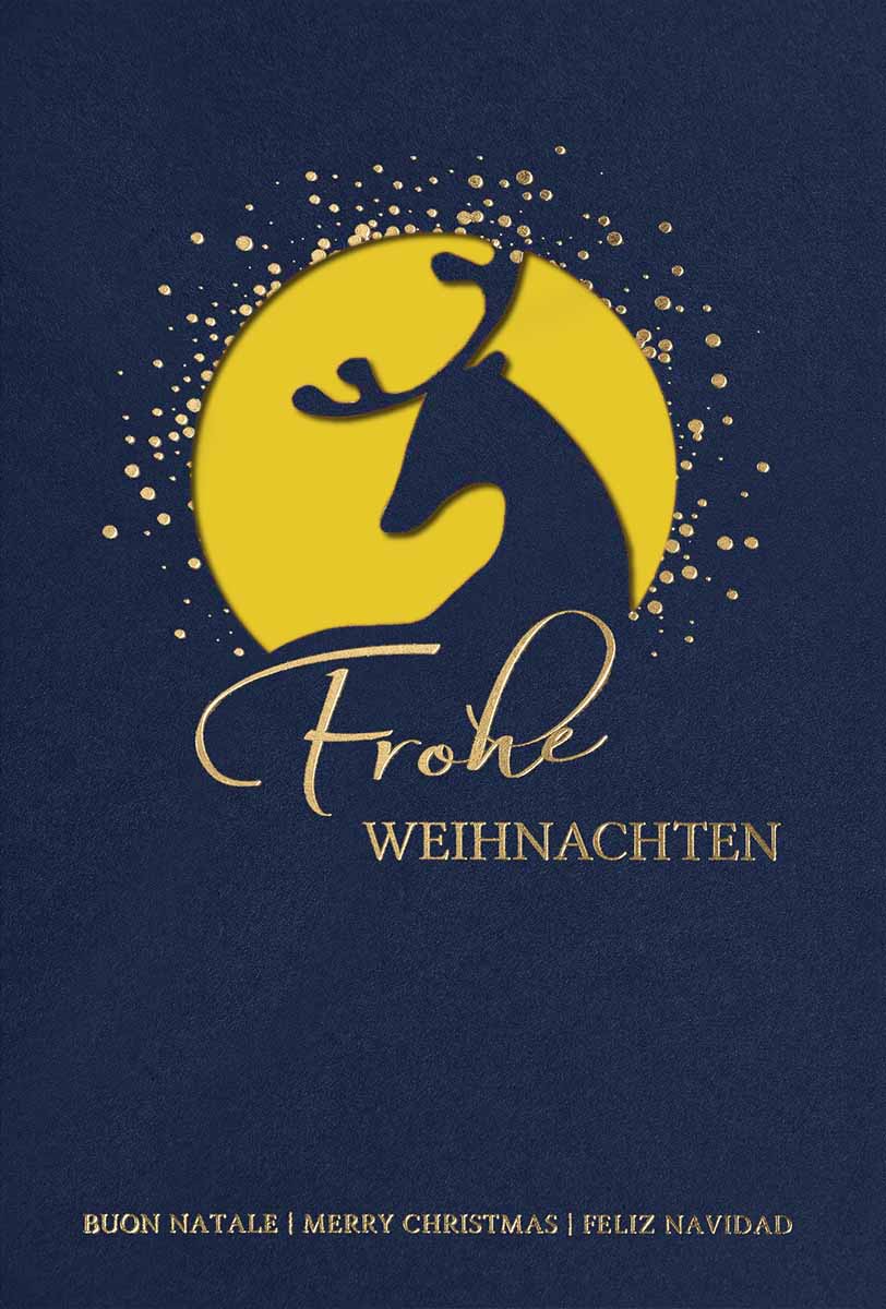 Exclusive Weihnachtskarte mit Stanzung und Goldfolienprägung sowie gelbem Einlegeblatt