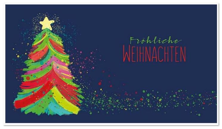 Preiswerte Kompakt-Weihnachtskarte mit Watercolor-Weihnachtsbaum und "Fröhliche Weihnachten"