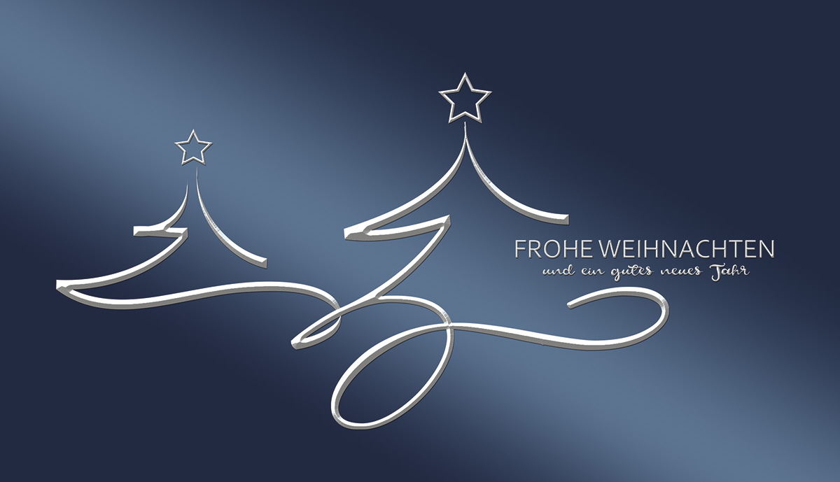 Praktische Kleinformat-Weihnachtskarte im eleganten Design mit Gruß und Weihnachtsbäumen