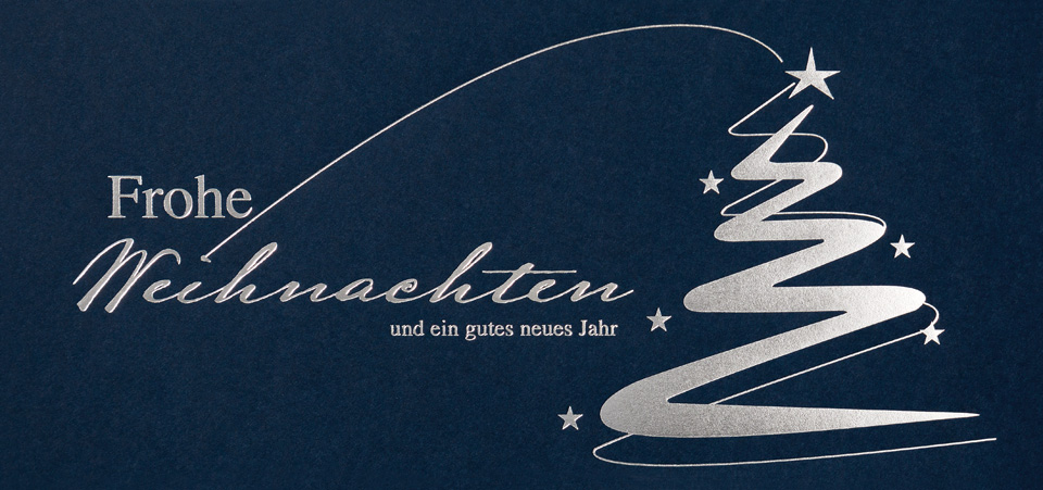 Nachtblaue Weihnachtskarte mit Silberfolienprägung