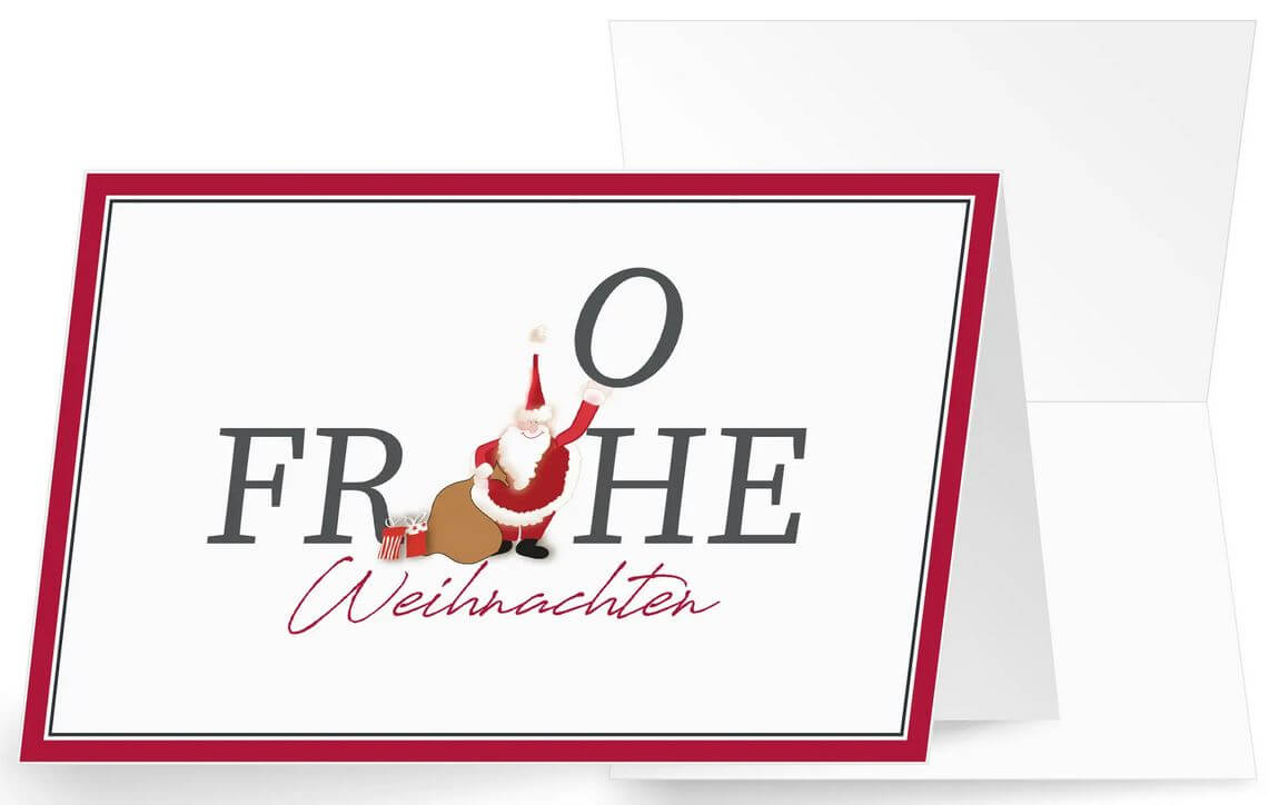 Fröhliche Spendenweihnachtskarte mit "Frohe Weihnachten" zugunsten Ärzte ohne Grenzen