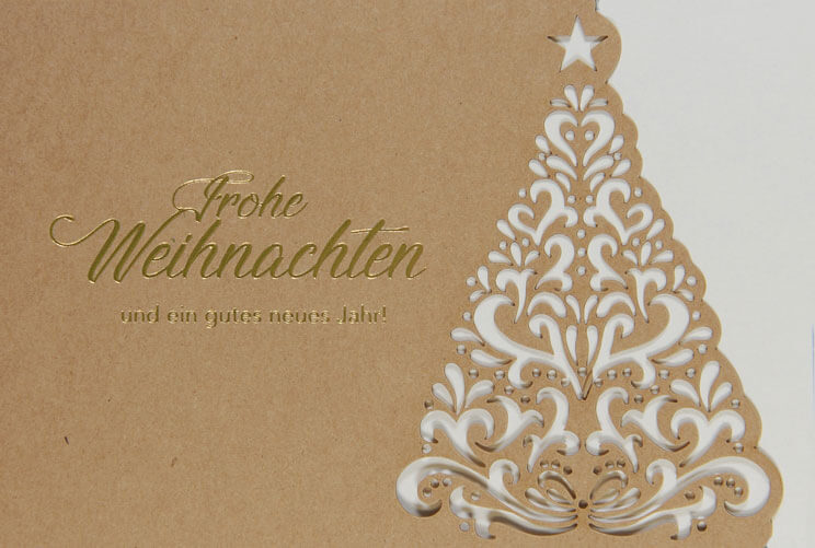 Edle Weihnachtskarte mit Folienprägung und Lasercut