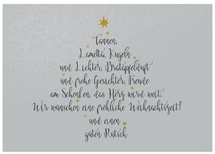 Silbergraue Weihnachts-Spendenkarte zugunsten der Deutschen Kinderkrebs-Stiftung mit weihnachtlichem Gedicht