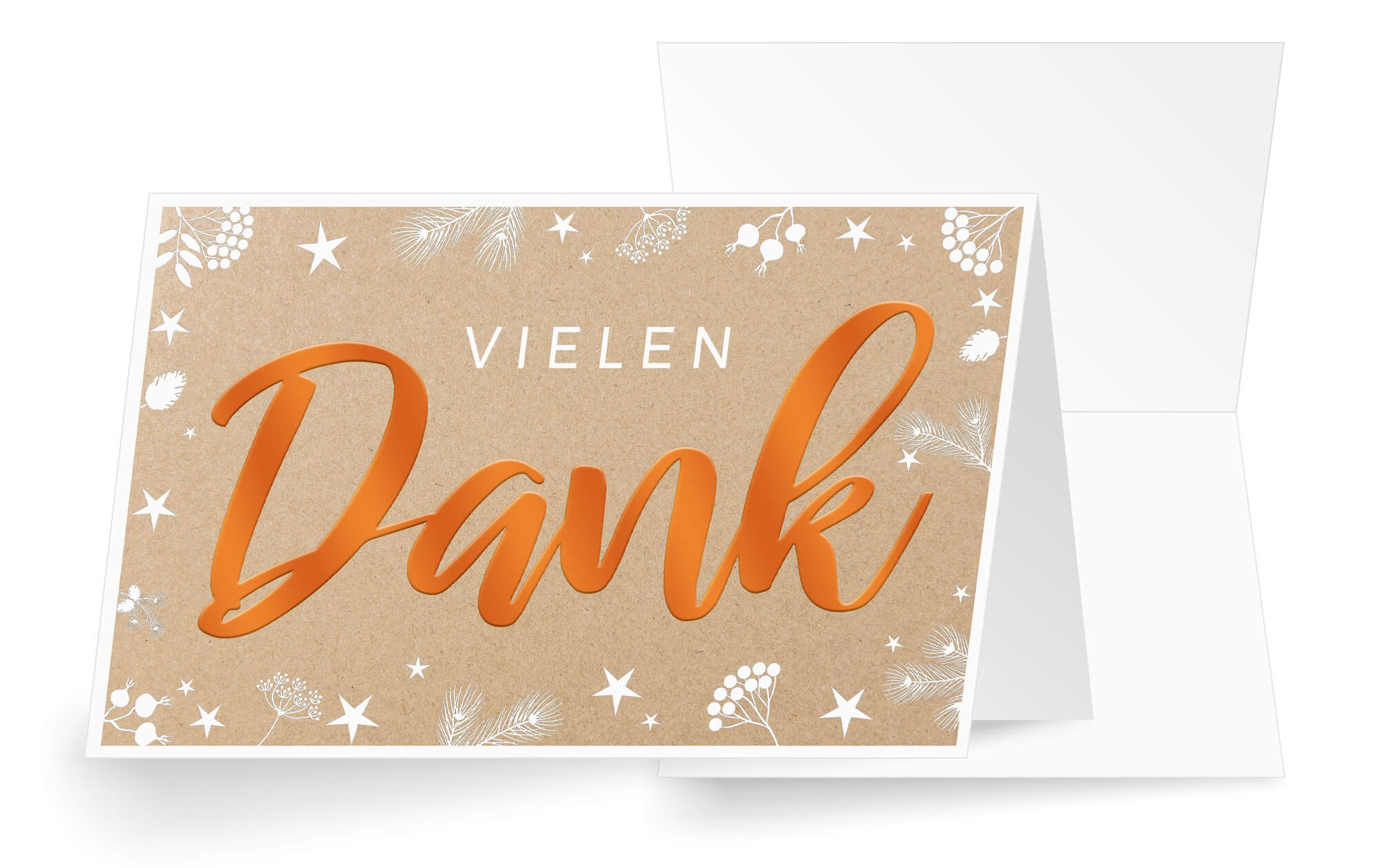 Weihnachtliche Dankeskarte "Vielen Dank" mit Folienprägung in orange 