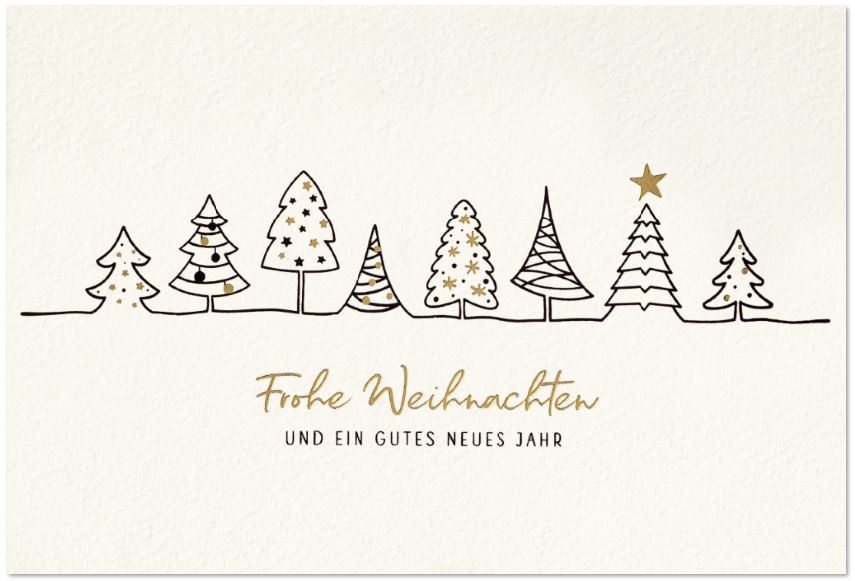 Weiße Spendenkarte mit Bäumchen und Weihnachtsgruß für die Deutsche KinderKrebshilfe.