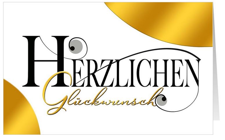 Elegante Glückwunschkarte in weiß mit "Herzlichen Glückwunsch" und goldener Folienprägung