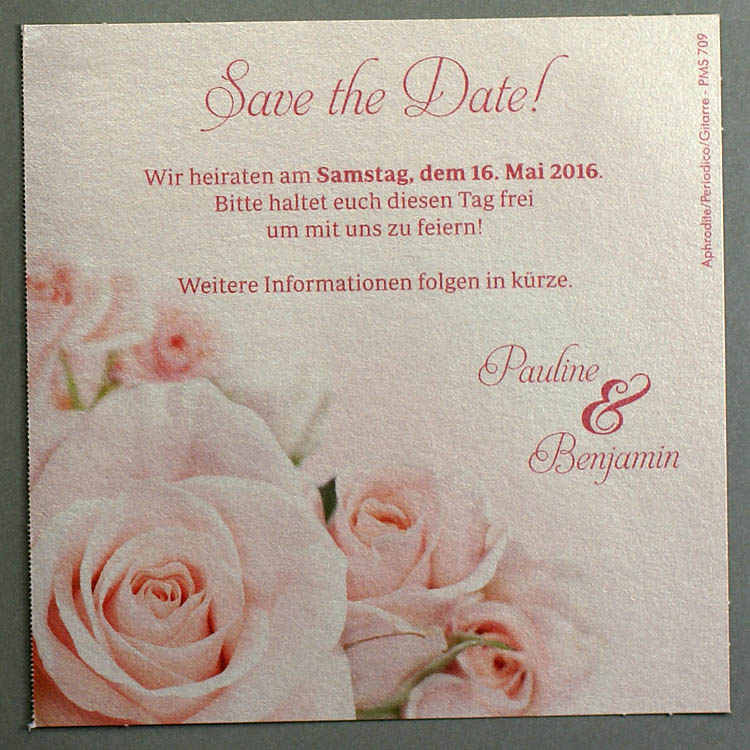 2 Save the Date Karten, Zusatzkarten m. romantischen Rosenblüten