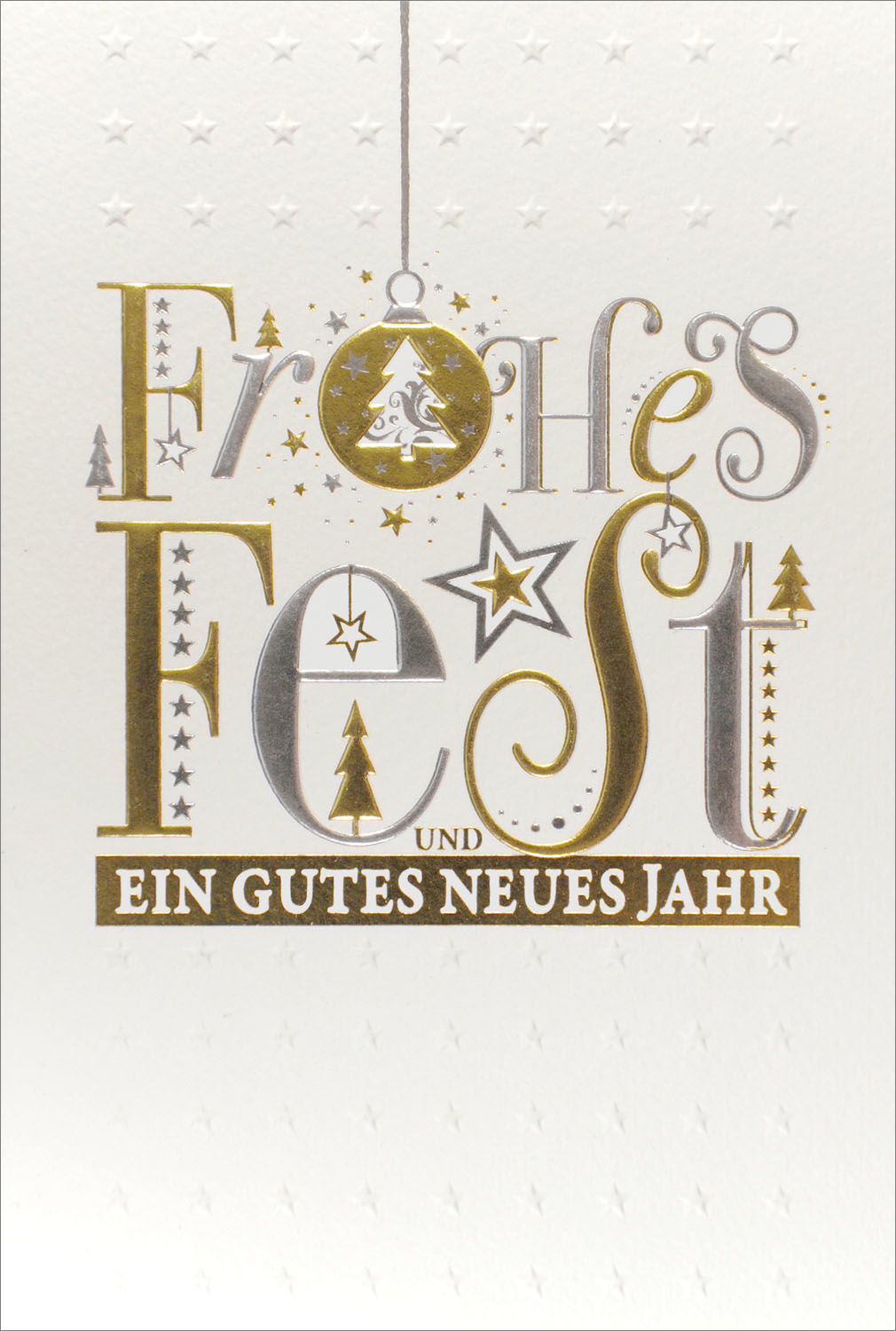 Festtagskarte Frohes Fest und ein gutes neues Jahr Gold Silber Relief