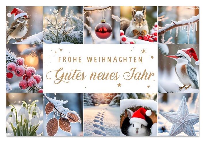 Weihnachtskarte mit Spende für Make a Wish Deutschland und Fotocollage von Tieren und Natur