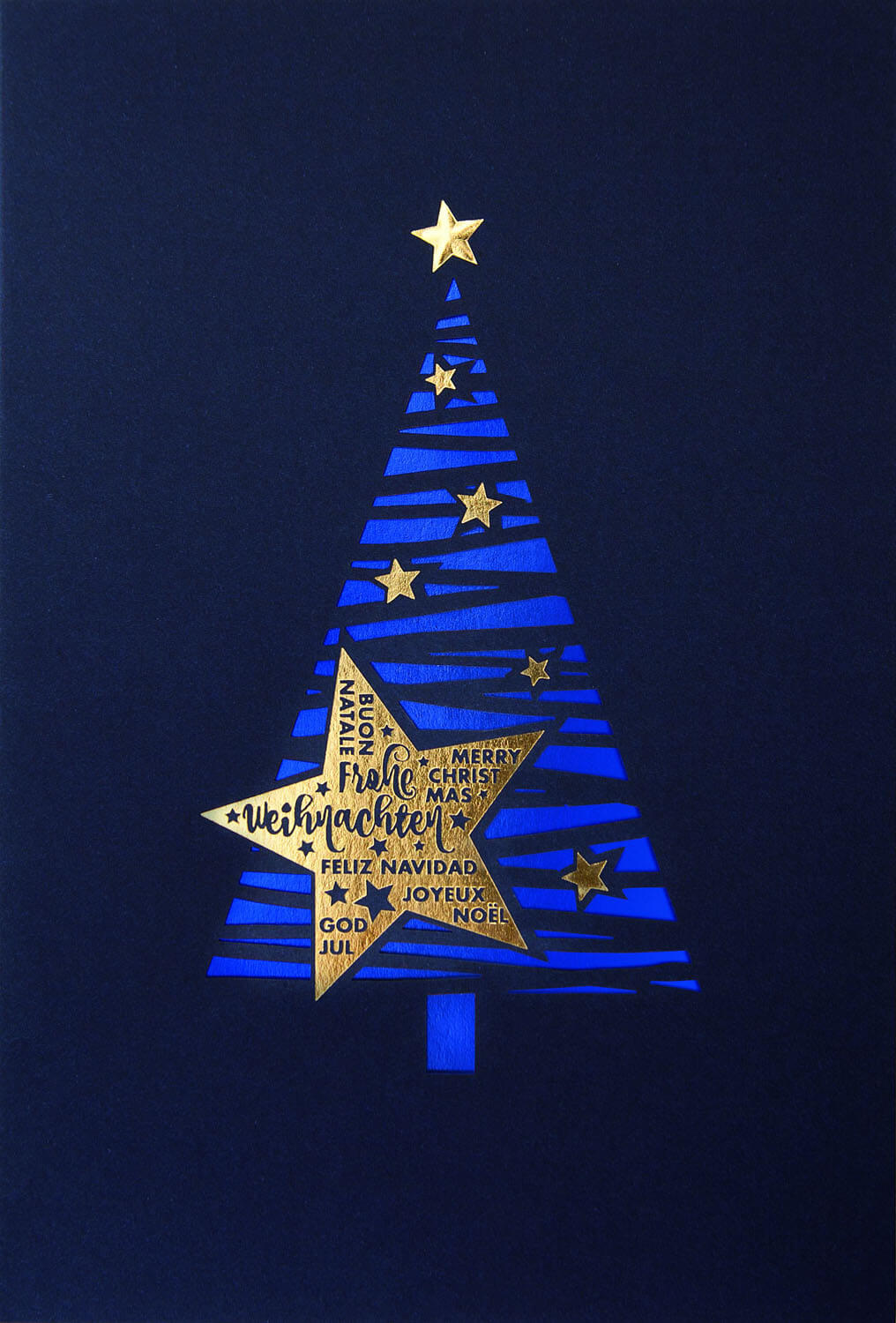 Charity-Weihnachtskarte mit Weihnachtsbaum - Einleger blau