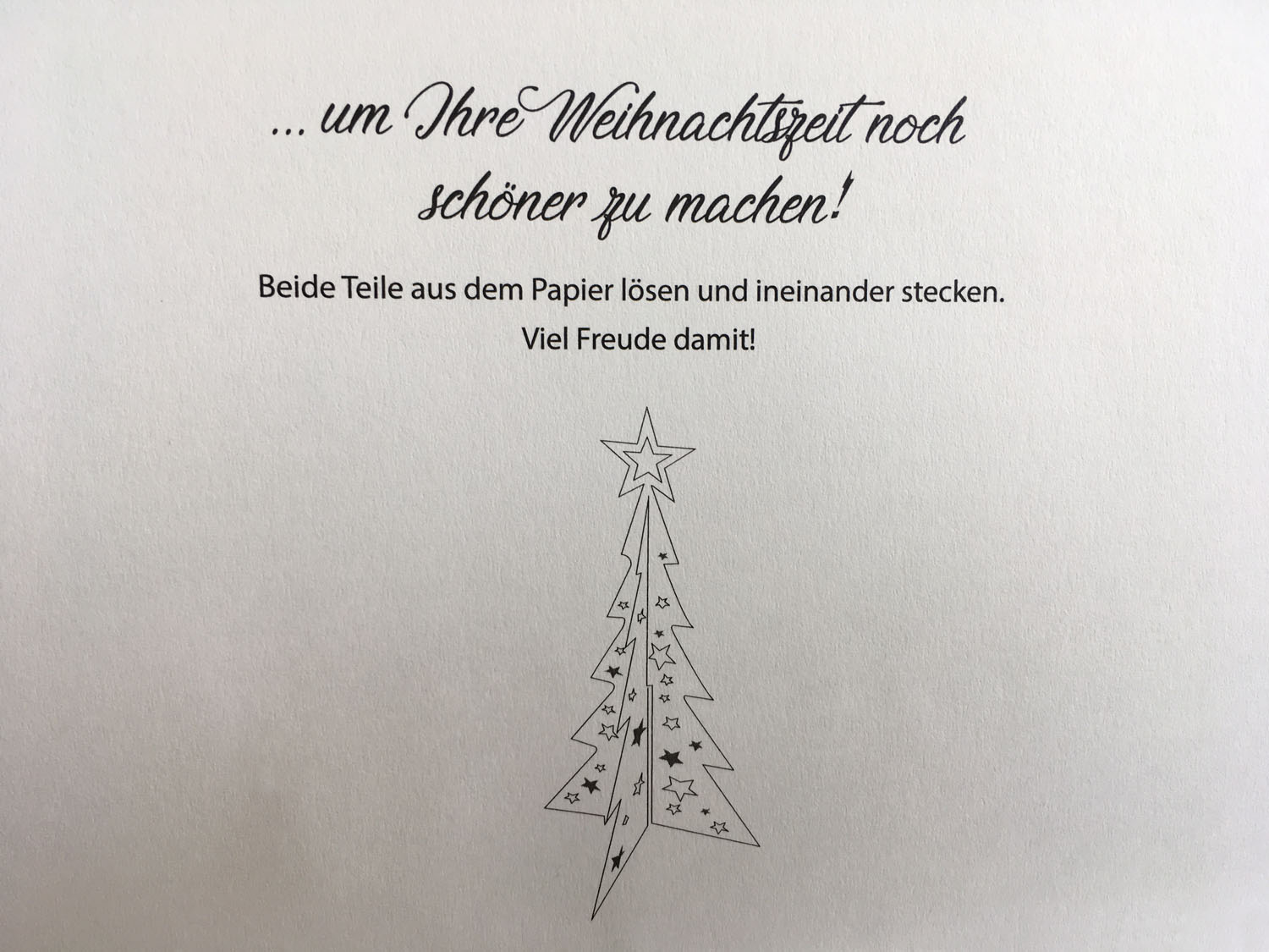 Exklusive Weihnachtskarte mit Folienprägung und Weihanchtsbaum zum Aufstellen - Einleger innen