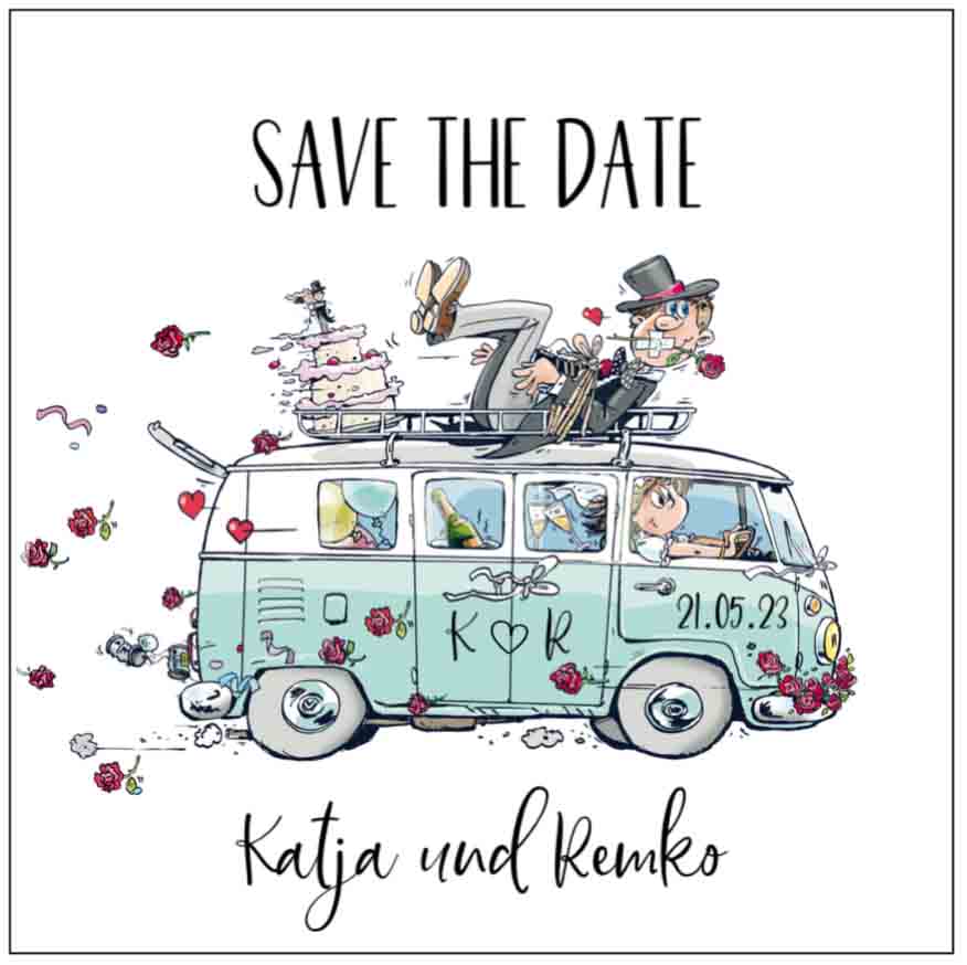 Lustige Save the Date Karte "Fahrt ins Glück" 