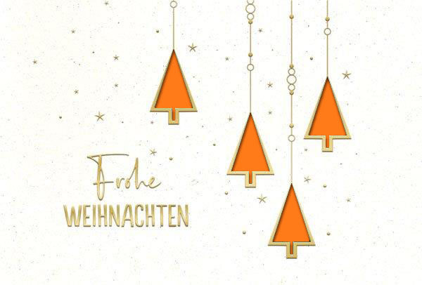 Naturweiße Weihnachtskarte mit "Frohe Weihnachten" und Laserstanzung sowie Einleger in orange