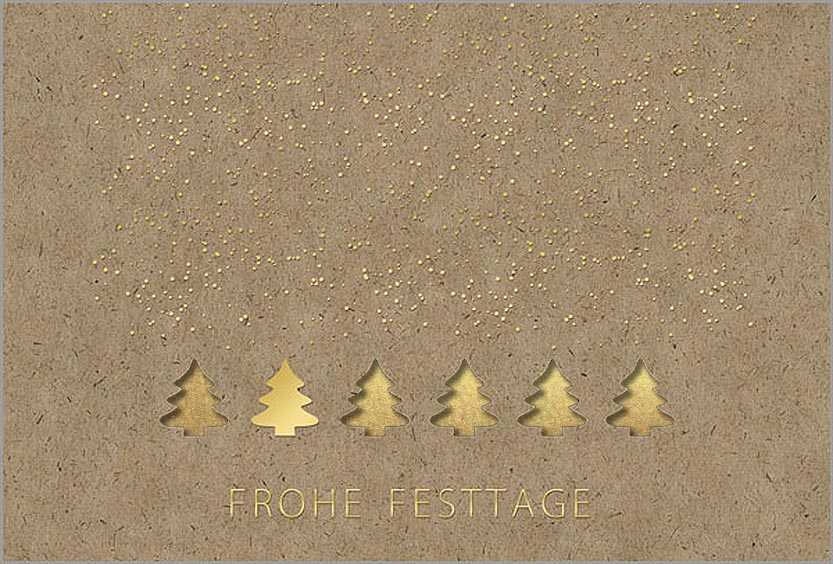 Naturbraune Laserweihnachtskarte mit Goldfolienprägung und Einlegeblatt in gold