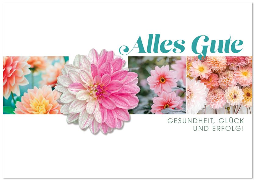 Blumige Firmenglückwunschkarte für viele Anlässe mit "Alles Gute - Gesundheit, Glück und Erfolg!"