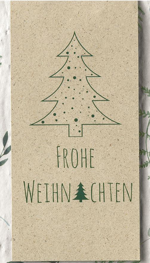 Detailansicht Weihnachtsgruß mit grünem Tannenbaum auf braunem Naturkarton